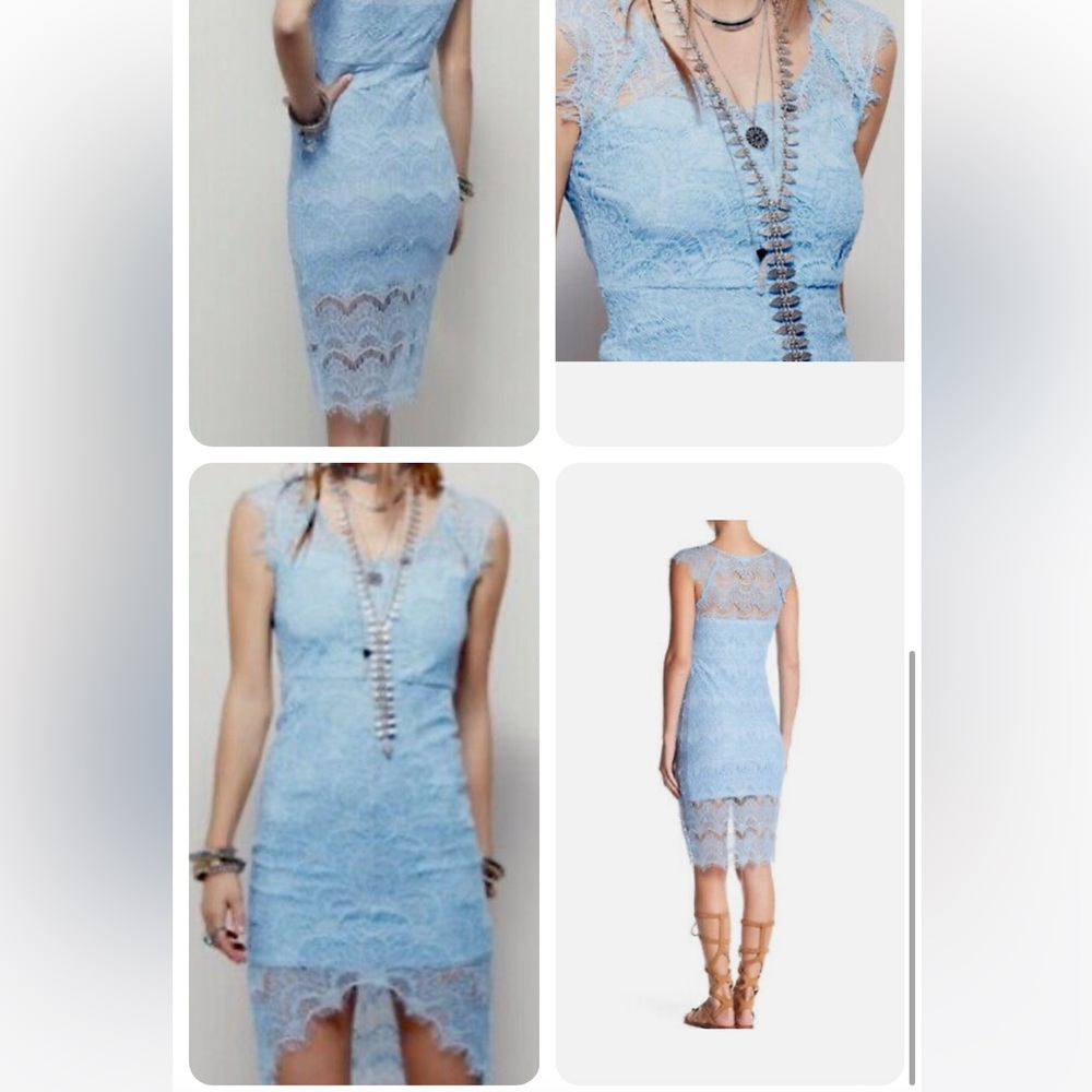 Free People Intimately PeekABoo Baby Blue Lace High Low Dress Small
